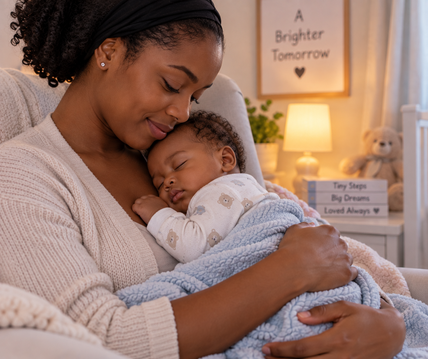 Parent holding a sleeping baby
